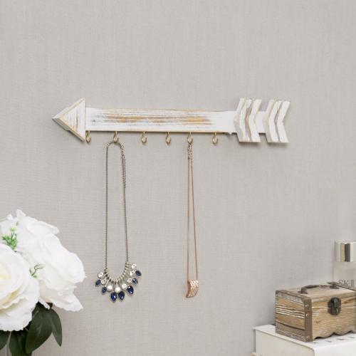 Shabby Chic Whitewashed Wood Arrow Jewelry Rack