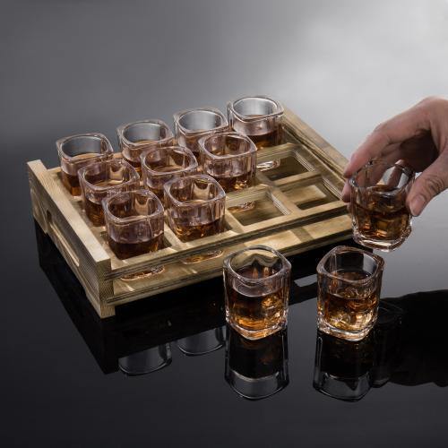 Shot Glass Server Tray with Rustic Burnt Wood - MyGift