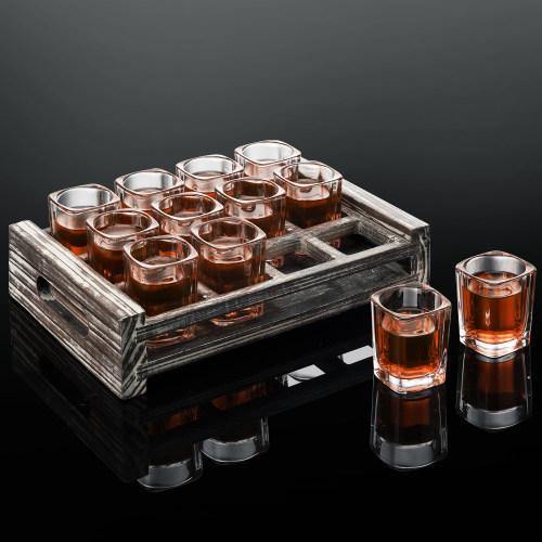 Shot Glass Server Tray with Rustic Torched Wood - MyGift