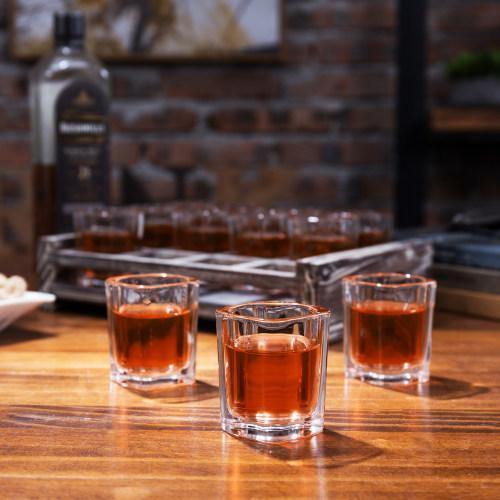 Shot Glass Server Tray with Rustic Torched Wood - MyGift