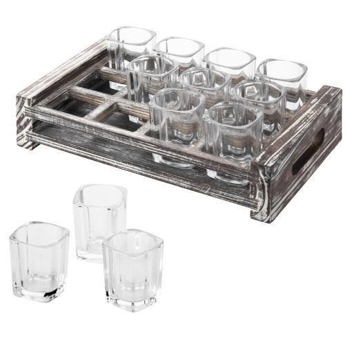Shot Glass Server Tray with Rustic Torched Wood - MyGift