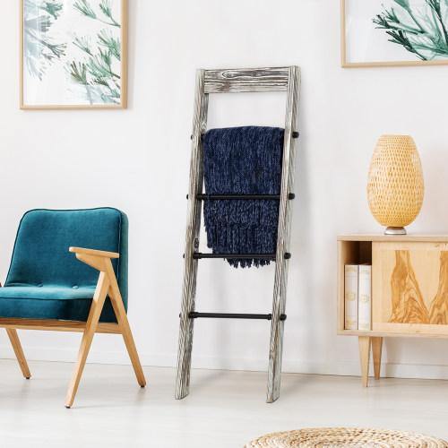 Torched Wood & Industrial Black Metal Pipe Ladder Rack – MyGift