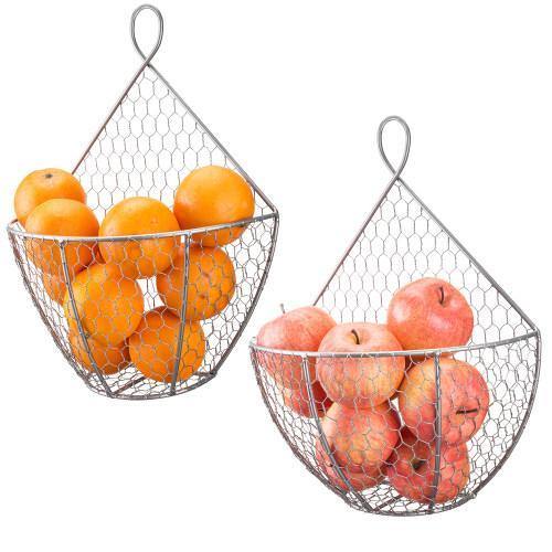 Silver Metal Chicken Wire Hanging Produce Baskets, Set of 2 - MyGift