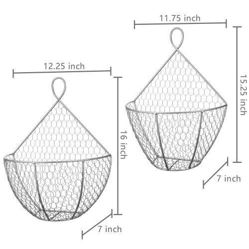 Silver Metal Chicken Wire Hanging Produce Baskets, Set of 2 - MyGift