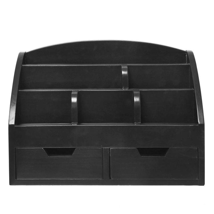 6 Compartment Modern Wood Desktop Organizer with 2 Drawers, Black - MyGift Enterprise LLC