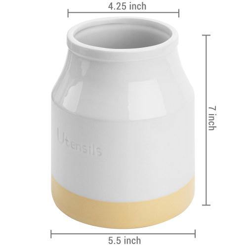 White & Brown Ceramic Kitchen Utensils Crock Holder - MyGift