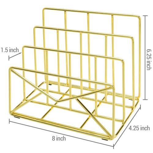 Modern Envelope-Shaped Brass Plated Metal Mail Sorter - MyGift