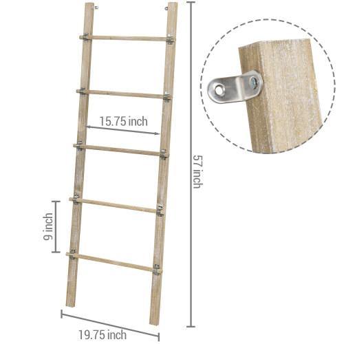 Distressed Brown Solid Wood Blanket Ladder w/ Rustic Metal Cuffs - MyGift