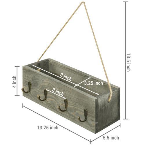 Vintage Gray Wood Entryway Mail Sorter Bin w/ Hooks - MyGift