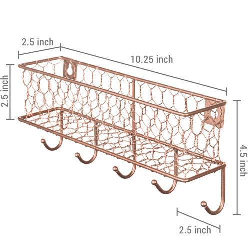 Copper Chicken Wire Mesh Mail Sorter w/ Hooks - MyGift