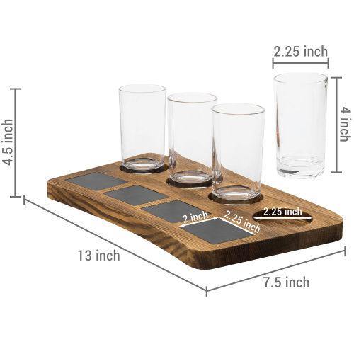 Dark Brown Wood Beer Flight Tray with Chalkboard Labels - MyGift