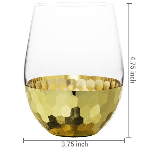 Brass-Tone Hammered Design Stemless Wine Glasses, Set of 4-MyGift