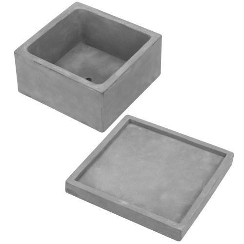Square Cement Succulent Planter Pot with Removable Saucer - MyGift