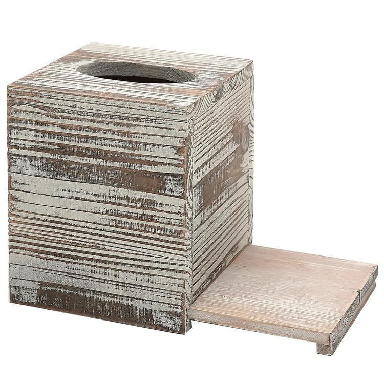 Rustic Torched Barnwood Brown Square Tissue Box Cover with Slide-Out Bottom Panel - MyGift Enterprise LLC