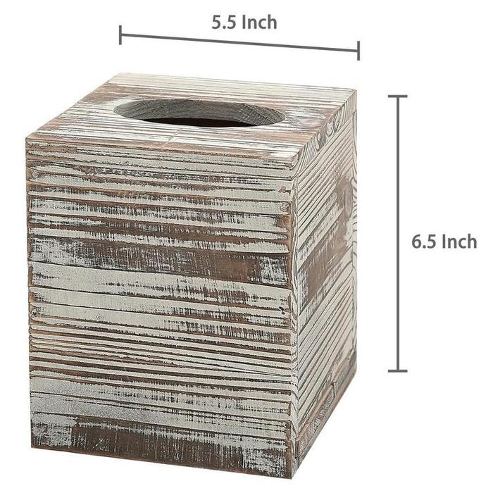 Rustic Torched Barnwood Brown Square Tissue Box Cover with Slide-Out Bottom Panel - MyGift Enterprise LLC