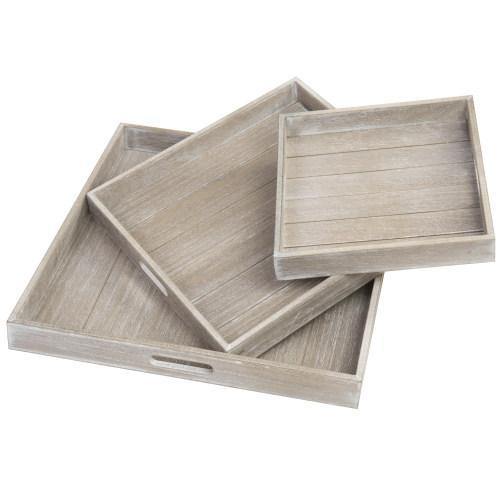 Square Wood Nesting Trays with Cutout Handles, Set of 3 - MyGift