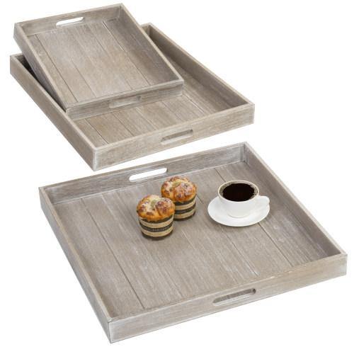 Square Wood Nesting Trays with Cutout Handles, Set of 3 - MyGift