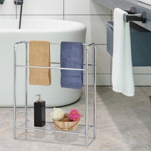 Freestanding Chrome-Plated Metal Bath Towel Rack - MyGift