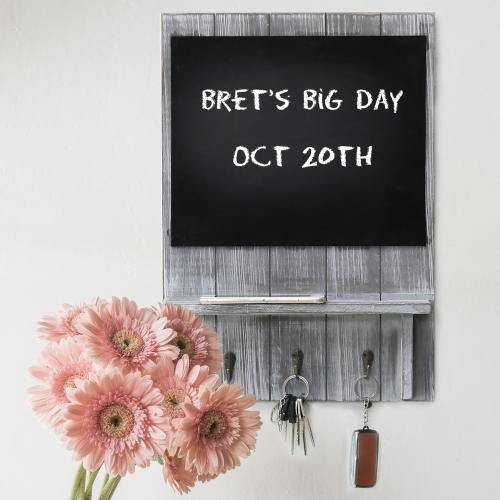 Rustic Wood Wall Organizer w/ Chalkboard, Shelf & Key Hooks - MyGift