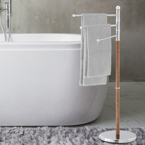 Freestanding Stainless Steel Metal and Wood Towel Rack-MyGift