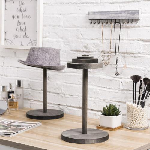 Stack-Up Style Gray Wood Hat Display Stands, Set of 2 - MyGift