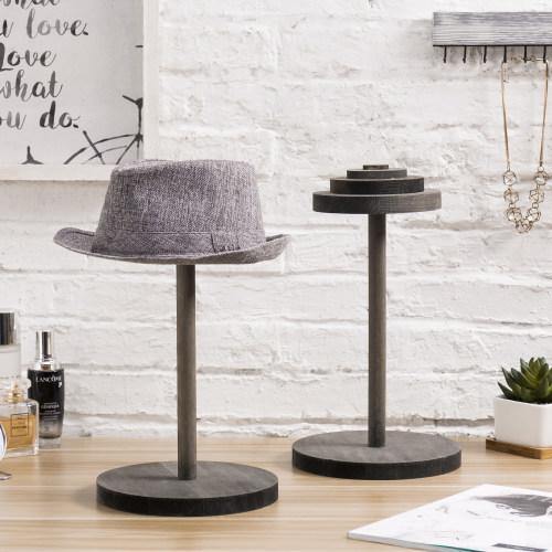 Stack-Up Style Gray Wood Hat Display Stands, Set of 2 - MyGift