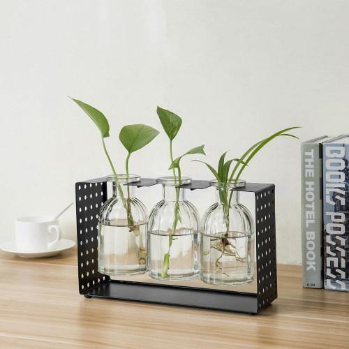 Suspended Flower Vases with Black Iron Display Stand - MyGift