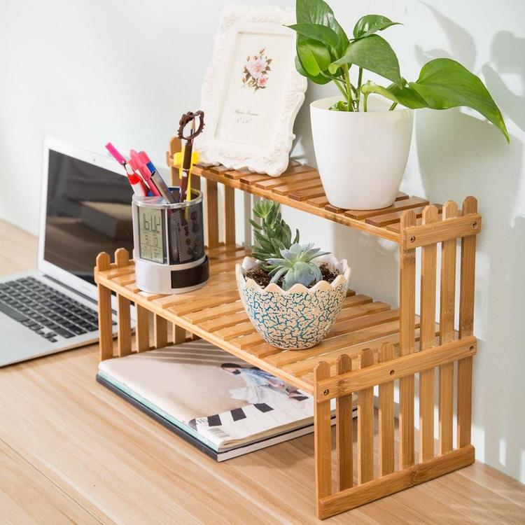 2 Tier Tabletop Natural Bamboo Plant Stand, Brown - MyGift Enterprise LLC