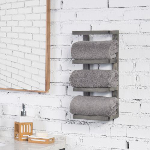 Tabletop Vintage Grey Wood Towel Roll Storage Rack