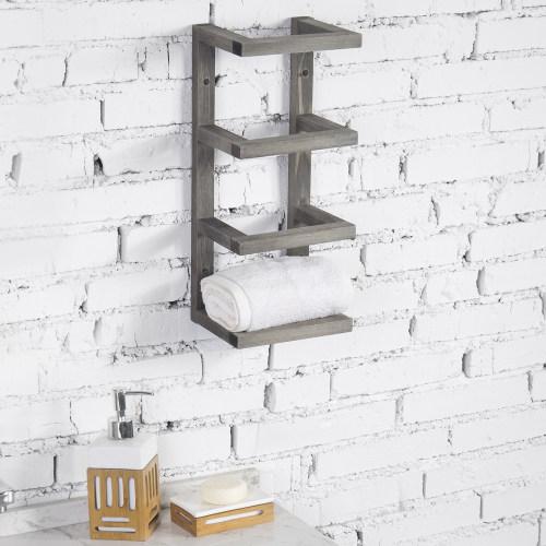 Tabletop Vintage Grey Wood Towel Roll Storage Rack