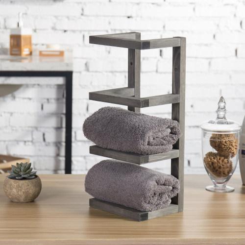 Tabletop Vintage Grey Wood Towel Roll Storage Rack