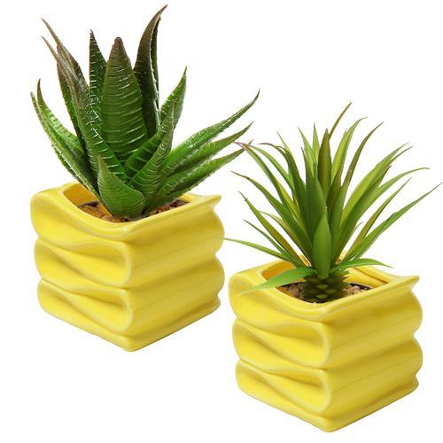 yellow ceramic planter pot Square Small Yellow Ceramic Planter Pot, Set of 2