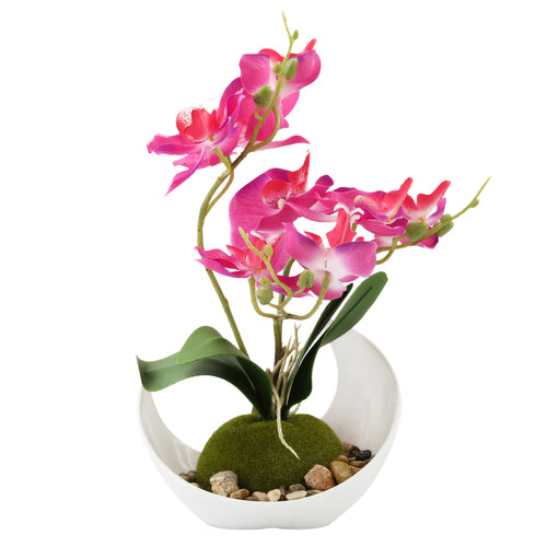 Modern Artificial Orchids w/Sleek Curved Planter, Pink-MyGift