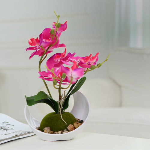 Modern Artificial Orchids w/Sleek Curved Planter, Pink-MyGift