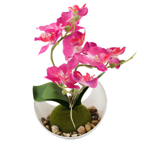 Modern Artificial Orchids w/Sleek Curved Planter, Pink-MyGift