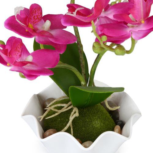 Artificial Silk Phalaenopsis Orchid Flower w/ White Planter - MyGift