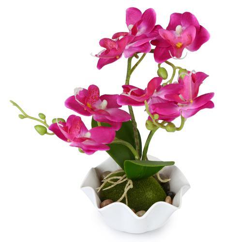 Artificial Silk Phalaenopsis Orchid Flower w/ White Planter - MyGift