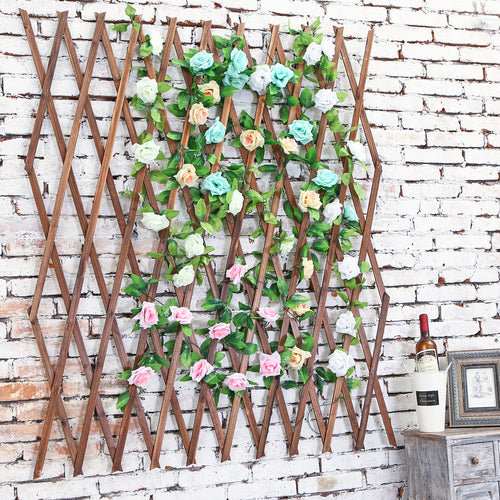 Wood Plant Screen w/ Adjustable Width & Artificial Roses-MyGift