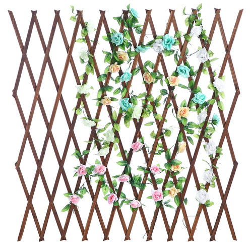 Wood Plant Screen w/ Adjustable Width & Artificial Roses-MyGift