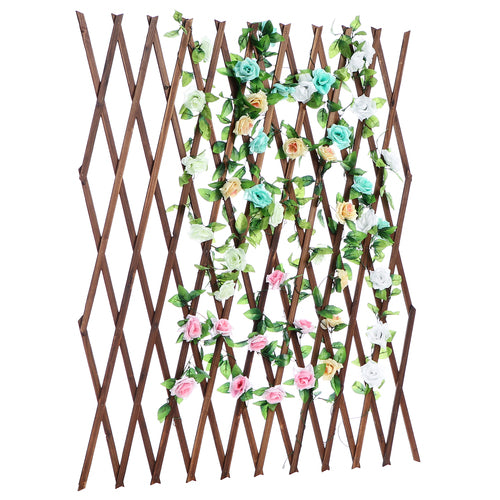 Wood Plant Screen w/ Adjustable Width & Artificial Roses-MyGift