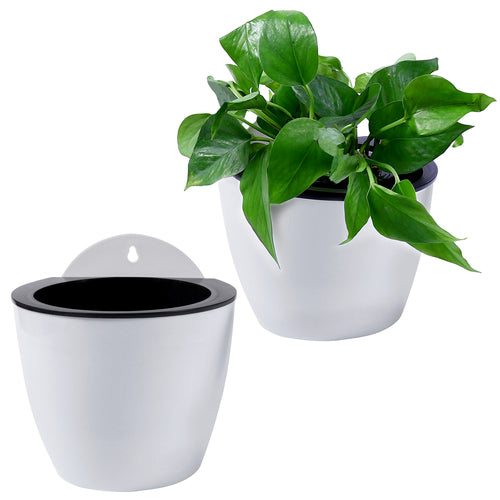 Wall Mounted Self Watering White Planter Pots, Set of 2-MyGift