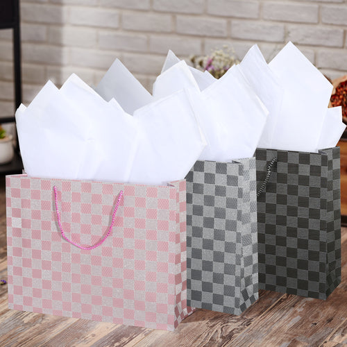 Medium Glitter Checkerboard Design Gift Bags-MyGift