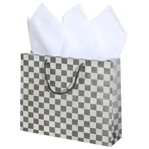 Medium Glitter Checkerboard Design Gift Bags-MyGift