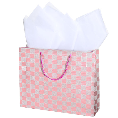 Medium Glitter Checkerboard Design Gift Bags-MyGift