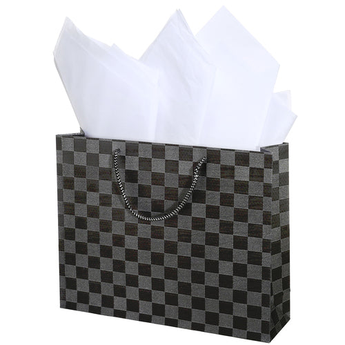 Medium Glitter Checkerboard Design Gift Bags-MyGift