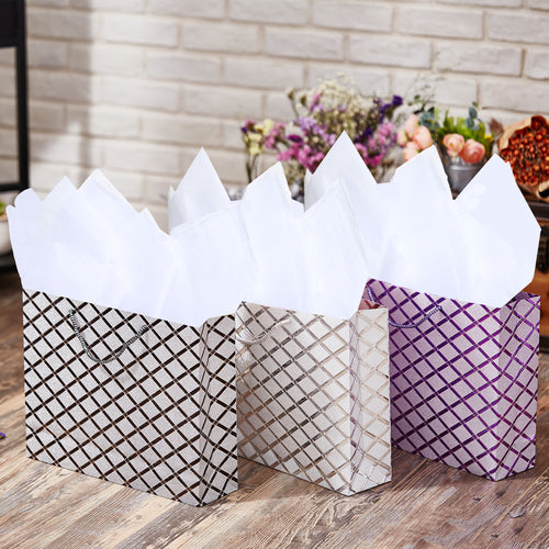 Set of 3 Assorted Diamond Pattern Gift Bags, Medium Size-MyGift