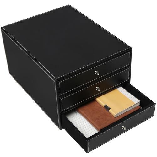 Black Leatherette Desktop Drawer Cabinet - MyGift