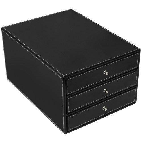 Black Leatherette Desktop Drawer Cabinet - MyGift