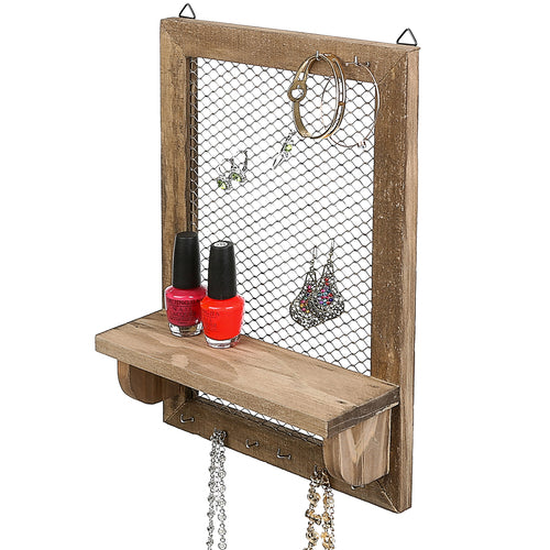 Wood and Metal Chicken Wire Jewelry/Entryway Frame w/ Shelf-MyGift