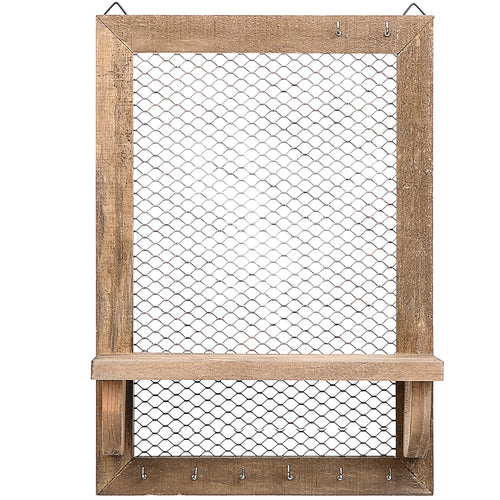 Wood and Metal Chicken Wire Jewelry/Entryway Frame w/ Shelf-MyGift